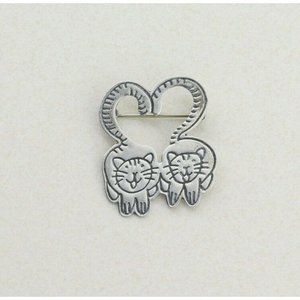 Vintage Sterling Silver Two Kitty Cat Pin Brooch